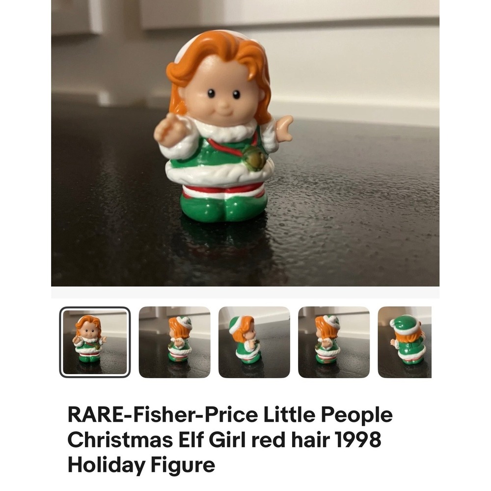 Fisher Price Little People Christmas Elf Girl Red Hair 1998 Holiday Figure Rare